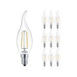 Fordelspakning 10x Philips Corepro LED Mignon E14 Böjd topp filament klar 2W 250lm - 827 ekstra varm hvit | erstatter 25W