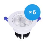 Fordelspakning 6x Bright Choice LED Downlight Runde Vippbar 15W 1200lm 60D - 930 Varm Hvit | 135mm - Utskjæring 110mm - UGR <19