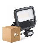 Fordelspakning 5x Ledvance LED Flomlys Aluminium Svart 41W 6000lm 100D - 840 Kald Hvit | IP65 - Bevegelses- Og Lyssensor - Symmetrisk