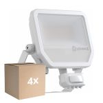 Fordelspakning 4x Ledvance LED Flomlys Aluminium Hvit 41W 6000lm 100D - 840 Kald Hvit | IP65 - Bevegelses- Og Lyssensor - Symmetrisk