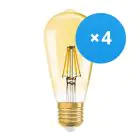 Fordelspakning 4x Ledvance Vintage 1906 LED E27 Pære klar 6.5W 725lm - 824 ekstra varm hvit | dimbar - erstatter 55W