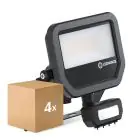 Fordelspakning 4x Ledvance LED Flomlys Aluminium Svart 17W 2400lm 100D - 840 Kald Hvit | IP65 - Bevegelses- Og Lyssensor - Symmetrisk