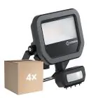 Fordelspakning 4x Ledvance LED Flomlys Aluminium Svart 8W 1200lm 100D - 840 Kald Hvit | IP65 - Bevegelses- Og Lyssensor - Symmetrisk