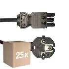 Fordelspakning 25x Noxion GST - Kompatibel Strømforsyningskabel Svart - Female + Schuko Europlug - 2m - 3 pole 0.75mm2