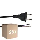 Fordelspakning 25x Noxion Euro Strømforsyningskabel Svart - C7 Europlug + Åpne ender - 2m - 2 pole 0,75mm2