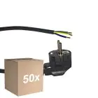 Fordelspakning 50x Noxion Power Strømforsyningskabel Svart - Schuko Europlug + Åpne ender - 3m - 3 pole 0,75mm2