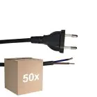 Fordelspakning 50x Noxion Euro Strømforsyningskabel Svart - C7 Europlug + Åpne ender - 2m - 2 pole 0,75mm2